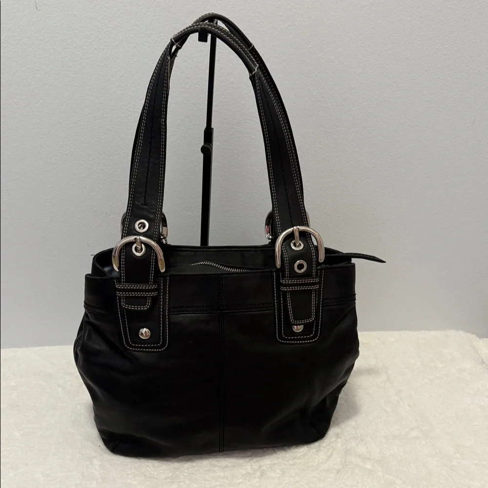 Coach Vintage SoHo Pleated Black Smooth Leather Handbag EUC - Picture 6 of 10